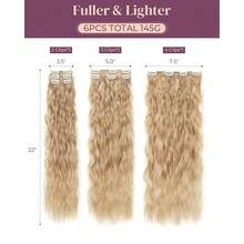 6PCS Clip In Hair Extensions, 24inch Blonde Hair Extensions Long Mermaid Waves Wavy Synthetic Clip On Hairpiece For Women Natural Black Hair For Daily Use Party(Ash Brown),AshBrown-Wavy - 灰棕色波浪 - 查看 3