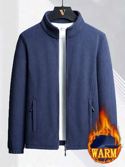 Men's Outdoor Fleece Jacket, Thick Warm Sherpa Lined, Stand Collar Zip-Up Cardigan, Suitable For Outdoor Sports And Daily Wear, Autumn/Winter,Skiing