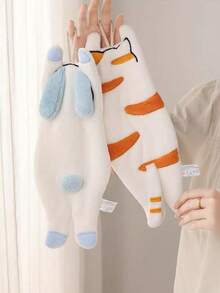 1pc Soft, Absorbent & Quick-Dry Cute Cartoon Elephant, Cat, Rabbit Animal Silhouette Hand Towel, Hanging Bathroom Hand Drying Cloth - Multicolor - View 8