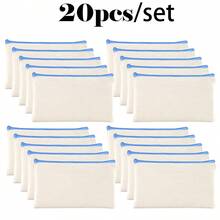 5/10/20/50 pièces Sacs à fermeture éclair en coton vierge DIY Sacs de rangement pour maquillage, cosmétiques, articles de toilette, papeterie, cadeaux - Beige - Voir 19