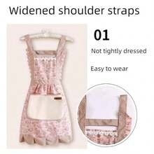 1pc Women Kitchen Apron, Wipe-Clean Homewear Fashion Princess Cooking Apron Ditsy Floral Pattern Bib Apron, Oil/Stain Resistant Princess Dress Style - Multicolor - View 5