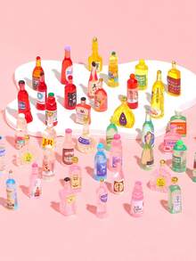 5/20/30/50 Pcs Random Style Resin Miniature Simulated Food & Bottle, Random Color DIY Hair Clips, Phone Cases, Refrigerator Magnets, Dollhouse Decor, Jewelry Making Supplies
