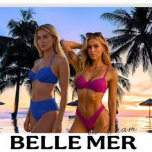 Set Of 2 Retro Beachwear Bikinis/Hot Pants - Super - BIC BLUE / FUSCIA - View 1