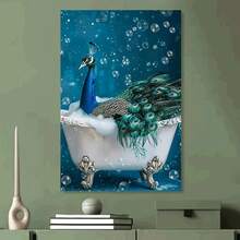 1pc Elegant Peacock In Bathtub Wall Art - Classic Blue And Green Peacock With Soft Bubbles Effect, UnunframeDecor For Home, Bedroom, Living Room, Office, Cafe, Or Bar, Gift Idea, Wall - Nhiều màu - Xem 2