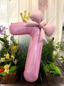 2个100厘米大号粉色数字铝箔气球，饰有24英寸粉色蝴蝶结，适用于生日派对、户外活动、周年纪念、节日、宴会庆典、墙面装饰、圣诞节、新年及其他场合。 - 粉色 - 查看 8