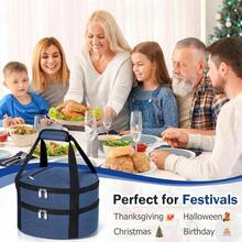 ‌1 Pc Insulated Casserole Carrier Bag Grey Elegant Leakproof Food Container For 12.5 Inch Baking Dishes Pies Hot Cold Meals Multi-Use Portable With Handles For Women Men Gifts Picnic Party Office Potluck Travel Family Gathering‌ - 藏蓝色 - 查看 6