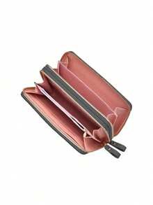 新品女士时尚钱包手拿包双层拉链手机包女士商务休闲钱包钱包长款钱包腕带钱包 - 深灰色 - 查看 4