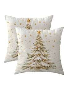 1/2/4 piezas, Funda de almohada con impresión de un solo lado, Funda de almohada con árbol de Navidad dorado, 17.7*17.7in, Funda de almohada decorativa para el hogar adecuada para sala de estar, sofá, dormitorio, sin relleno de almohada - Impresión plana 2D de un solo lado