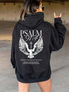Winter Clothes For WomenWomen's Christian Hoodie - Psalm 91:4 Bible Verse Eagle Wing Cross Sweatshirt, Inspirational Religious Clothing, Women's Hooded Pullover, Machine Washable Four Seasons Faith Apparel Bold Print Design, Comfortable Fabric, Church Wear, Spiritual Clothing, Durable Construction, Faith-Inspired Fashion Soft And Comfortable Cotton TopLoose And Comfortablehoodie Christmas Sweatshirt - 黑色 - 查看 4