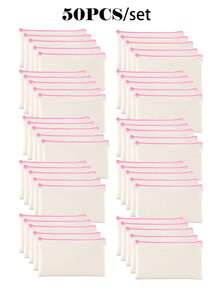 5/10/20/50 pièces Sacs à fermeture éclair en coton vierge DIY Sacs de rangement pour maquillage, cosmétiques, articles de toilette, papeterie, cadeaux - Beige - Voir 25