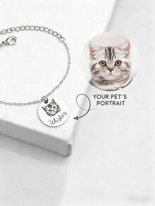 1件定制宠物肖像名字手链，狗狗纪念礼物，不锈钢材质，女士专属饰品，个性化狗妈妈饰品，猫妈妈礼物，圣诞礼物