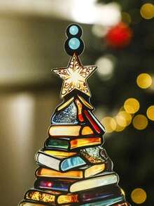 1pc/2pcs Christmas Book Tree Suncatcher Ornament ACRYLIC, Acrylic Christmas Tree Ornament ,Book Stacked Design Holiday Tabletop Decoration,Book Gift, Book Lover Gift, Book Ornament, Book Gift, Book Lover Gift, Librarian Gift,Unique Book Lover Gift, Festive Xmas Home Decor For Living Room, Bookshelf, Office, Library Christmas Decorations Room Decor Winter - Multicolor - View 7
