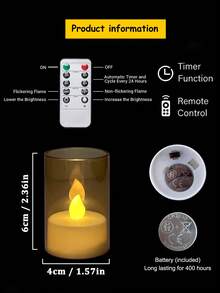 6/12/24 buah Lilin Pilar Akrilik Tanpa Api Berkedip Bertenaga Baterai LED dengan Kontrol Jarak Jauh dan Pengatur Waktu, Cocok untuk Dekorasi Rumah, Hari Raya, Ulang Tahun, Hadiah Ideal (Emas) - Emas - View 6
