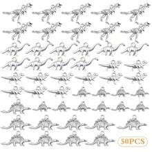 50pcs Antique Silver Mixed Dinosaur Charms  Alloy Animal Dinosaur Shape Dangle Pendants Bulk Lot For DIY Necklace Bracelet Jewelry MaFKing Supplies, 5 Styles,Dinosaur - Khủng long - Xem 3