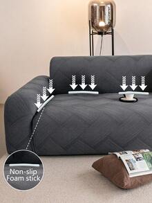 1pc All-Season Stretchy Sofa Cover, Anti-Slip Full Coverage Sofa Seat Cushion Slipcover, Machine Washable Dust-Proof Sofa Blanket, Pet-Friendly For Bedroom, Office, Living Room, Single/2/3/4 Seater - Grey - View 7