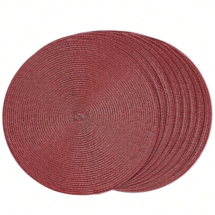 FunWheat Round Braided Placemats Set Of 8 Table Mats For Dining Tables Woven Washable Non-Slip Place Mats 15 Inch(Wine,8pcs),Wine15inchessetof8 - Wine15inchessetof8 - View 1