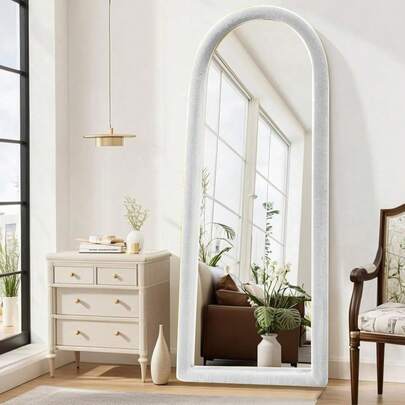 Fluffy Mirror Cover - DIY Full Length Mirrors Decoration Cover Universal Ultra Soft Non-Slip Cover Free Standing Warm Home Decor For Living Room Bedroom Cloakroom, Only Mirror Cover(White),64inchLx21inchW,White