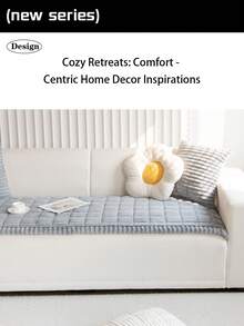 1 pieza Funda completa para sofá, nórdica de peluche acolchado 3D con cobertura completa de reposabrazos, antideslizante y apta para mascotas para sofás de 1 a 4 plazas - Gris - Ver 10