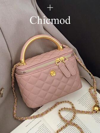 1pc Black Casual Versatile Hand Carry Small Square Bag, Fashionable Embroidered Checkered Fabric, Suitable For Mobile Phone, Lipstick, Coin Storage, Shopping, Wallet, Young Women, College Students, Graduates, Office Ladies. Very Suitable For Office, University, Work, Business, Commute, Outdoor Activities, Travel And Picnics