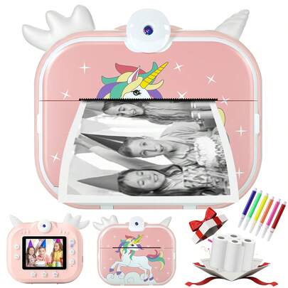 Máy ảnh in ảnh lấy liền cho trẻ em, Đồ chơi chụp ảnh du lịch lý tưởng cho sự sáng tạo và vui nhộn, Nhẹ và di động, Quay video độ nét cao, Ngắm và chụp với chức năng chống rung Zoom, Chụp ảnh theo khoảng thời gian đều đặn, Máy ảnh kỹ thuật số cho bé gái, bé trai, Quà tặng sinh nhật Giáng sinh kèm 4 cuộn giấy thay thế và bút 6 màu, Nhỏ gọn 48MP, Máy ảnh kỹ thuật số selfie với video 1080P