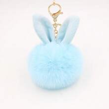 Llavero con pompón de orejas de conejo, lindo colgante de peluche con orejas de conejo, accesorio de piel sintética para bolso - Rosa - Ver 6