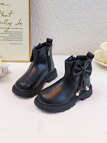 1 Pair Girls Fashion Comfortable Children Boots, Girls Bow Soft Bottom Non-Slip Stylish Princess Short Boots, Infant Boots, Toddler Lightweight Cozy Boots, Classic Boots For Christmas, Lovely Girls Ankle Boots Suitable For All Seasons Outdoor Christmas