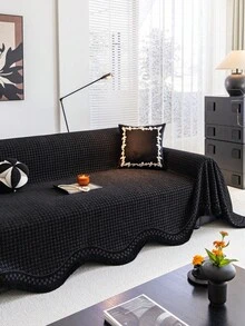 1件装高密度雪尼尔沙发毯，纯色加厚沙发套，四季皆宜，宠物友好，奢华时尚，装饰性沙发保护套，适用于1-4人沙发、L型沙发，适合客厅、卧室、书房、办公室、俱乐部、派对等场所。 - 黑色 - 查看 3