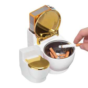 1pc Creative Gift Toilet Ashtray, Wall-Mounted With Cover, Ash Catcher, Toilet-Shaped Ashtray, Suitable For Home, Office, Bathroom, Outdoor, White Ashtray With Cover