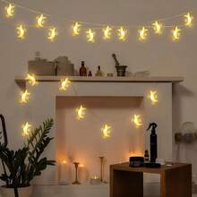 1 pieza de luces LED en forma de luna y estrellas, luz cálida dorada y luces de colores preciosas, iluminación festiva, adecuada para decoración interior, dormitorio, cumpleaños, boda, fiesta, San Valentín, Acción de Gracias, Navidad, regalo de Año Nuevo (pilas AA no incluidas). - Multicolor - Ver 3