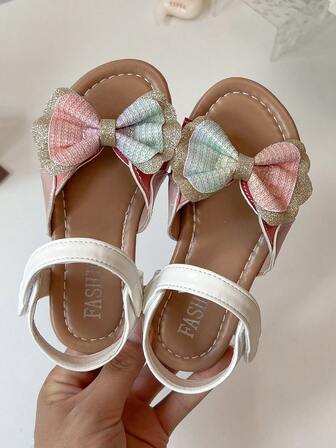 New Girls' Sandals, Cute Open-Toe Beach Shoes With Bow Decoration, Suitable For Use On The Beach, For Travel Photography, At School And Indoors