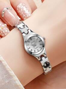 1pc Elegant Oval Dial Bamboo Strap Quartz Women's Watch - Charming Elegant, Versatile Fashion, Brightens Complexion, Suitable For Commuting And Daily Matching, Birthday Gift, Women's Gift, Anniversary Gift, Gift, Year-End Promotion, Cyber Monday Gift, Halloween Promotion And Other Holiday Gifts, No Gift Box Included - White - View 6