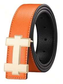 MMJ Finswift Luxury Men's Gold H Letter Embossed Smooth Buckle Belt, Designer Casual Versatile Jeans Belt, High Quality Men's Belt - Multicolor - View 13