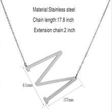 MOMOL Sideways Initial Necklace 18K Gold Plated Stainless Steel Large Big Letters Pendant Necklace Script Name Monogram Necklaces For Women,MSilver - MSilver - 查看 5