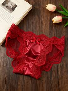 6pcs/Pack New Satin Women's Triangle Panties, Solid Color Low Waist Lace Trim, Breathable Double-Layer Crotch Skin-Friendly Underwear - 彩色 - 查看 3