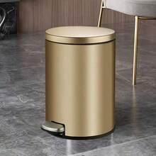 Stainless Steel Trash Can With Tread Cover, Silent Operation, No Need For Batteries, Polished Surface, Simple Cylindrical Design, Suitable For Bedrooms, Kitchens, Living Rooms, Bathrooms, Offices, Sturdy And Durable, Multifunctional Recycling Container - Multicolor - View 10