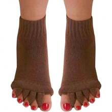 Women Toe Separator Socks Toeless Foot Alignment Socks For Yoga GYassage Pain Relief Improves Circulation Stretchy,29637409 - 咖啡棕 - 查看 6