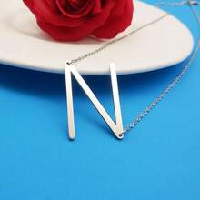 MOMOL Sideways Initial Necklace 18K Gold Plated Stainless Steel Large Big Letters Pendant Necklace Script Name Monogram Necklaces For Women,N - n - 查看 4