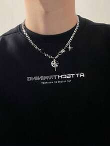 1 件黑宝石星爆项链，独特街头服饰设计，高端男女通用颈链/锁骨链 - 銀色 - 查看 7