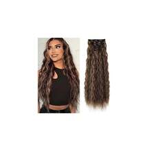 Clip In Hair Extensions, 6PCS Curly 24inch Long Synthetic Clip On Hairpiece For Women,DeepBrownwithDirtyBlonde - DeepBrown 和 DirtyBlonde - 查看 1
