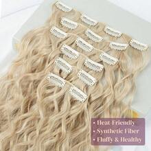 Clip In Hair Extensions, 6PCS Curly 24inch Long Synthetic Clip On Hairpiece For Women Natural Ash Blonde,AshBlonde-Wavy - 灰金色波浪捲髮 - 查看 4
