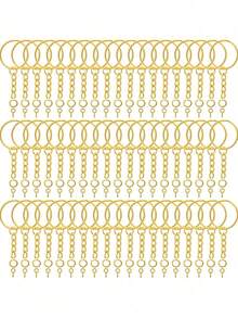 300pcs Key Rings, 100pcs 25mm Keychain With Chain, 100pcs Split Rings, 100pcs Screw Eye Pins, Suitable For Resin, Crafts And Keychain Making, Car Accessories, Cute Gothic Y2K Style Lanyard, ID Badge Holder, Car Accessories Decoration - 金色 - 查看 8