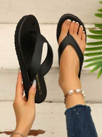 Women's Open Toe EVA Flip Flops, Simple & Comfortable Flat Slippers, Fashion Casual Outdoor Beach Sandals For Summer