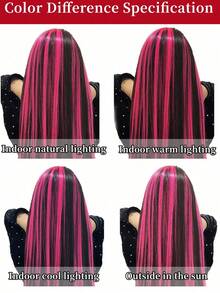 Five Red Clip-On Hair Extensions, 20-Inch Long Straight Hair, Clip-On Synthetic Material, Suitable For All Occasions Such As Cosplay, Dress-Up, Fashion Parties, New Year's, Etc., Can Be Given As A Gift To Women, And Used At Music Festivals, Etc. (Red) - Multicolor - View 12