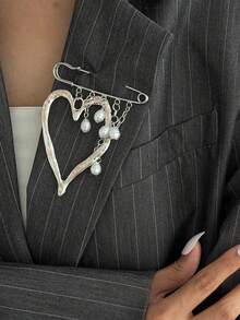 1 Stück Vintage Bohemian übertriebene europäisch-amerikanische französische Ins Lava Herz Brosche, modische Perle Quaste Hose Kette Brosche, unverzichtbarer Schmuck für Frauen, geeignet für Bankette, Partys, Pendlerdekorationen - Verschiedenfarbig - Übersicht 7