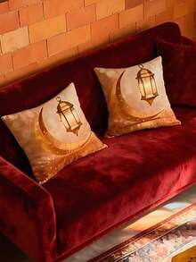 4件/1件金色月亮灯笼图案枕套，适合斋月家居装饰，可用于客厅、卧室、户外装饰、房间装饰、起居室装饰、卧室装饰（不含枕芯） - 多色(45*45cm) - 查看 4