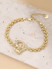 15 Zirconia Encrusted Heart Shaped Luxury Gold Bracelet, Unique Design, Fashionable Jewelry Accessory For Women, Suitable For Birthday, Anniversary, Daily Wear - Gold Tail Chain - View 1