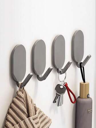 5pcs/Set Heavy Duty Adhesive Bathroom Hooks, No Drilling Wall Mounted Waterproof Sticky Hooks, Strong Load Bearing