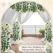 2 Pieces Of Artificial Plastic Wisteria Flowers, Lifelike Hanging Wall Flowers Decoration, Spring Decorations, Suitable For Valentine's Day, Weddings, Indoor Decorations, Garden Decorations And Other Different Scenes, Outdoor Hanging Plants (White, Purple). - 白色 - 查看 5