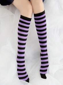 1 Pair Striped Over-The-Knee Christmas Socks, Holiday Performance Knee-High Socks, Knitted Fabric, Suitable For Children Aged 7-14, Great For Holiday Gifts - Multicolor - View 11