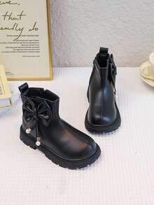 1 Pair Girls Fashion Comfortable Children Boots, Girls Bow Soft Bottom Non-Slip Stylish Princess Short Boots, Infant Boots, Toddler Lightweight Cozy Boots, Classic Boots For Christmas, Lovely Girls Ankle Boots Suitable For All Seasons Outdoor Christmas